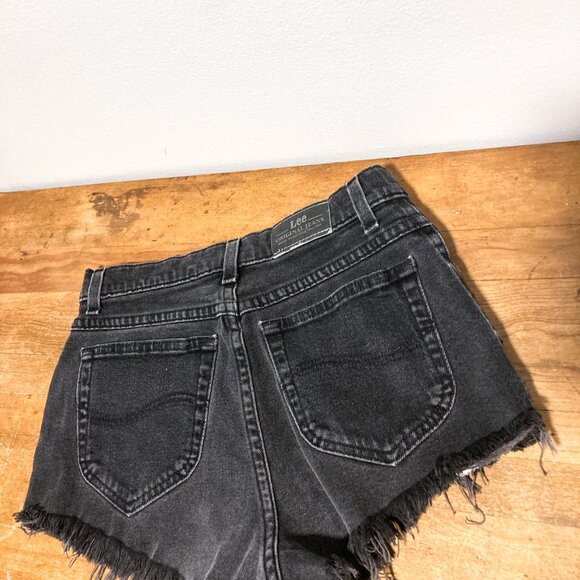 Vintage Lee Distressed Black Jean Shorts - Picture 4 of 16